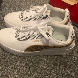 White puma with leopard on side